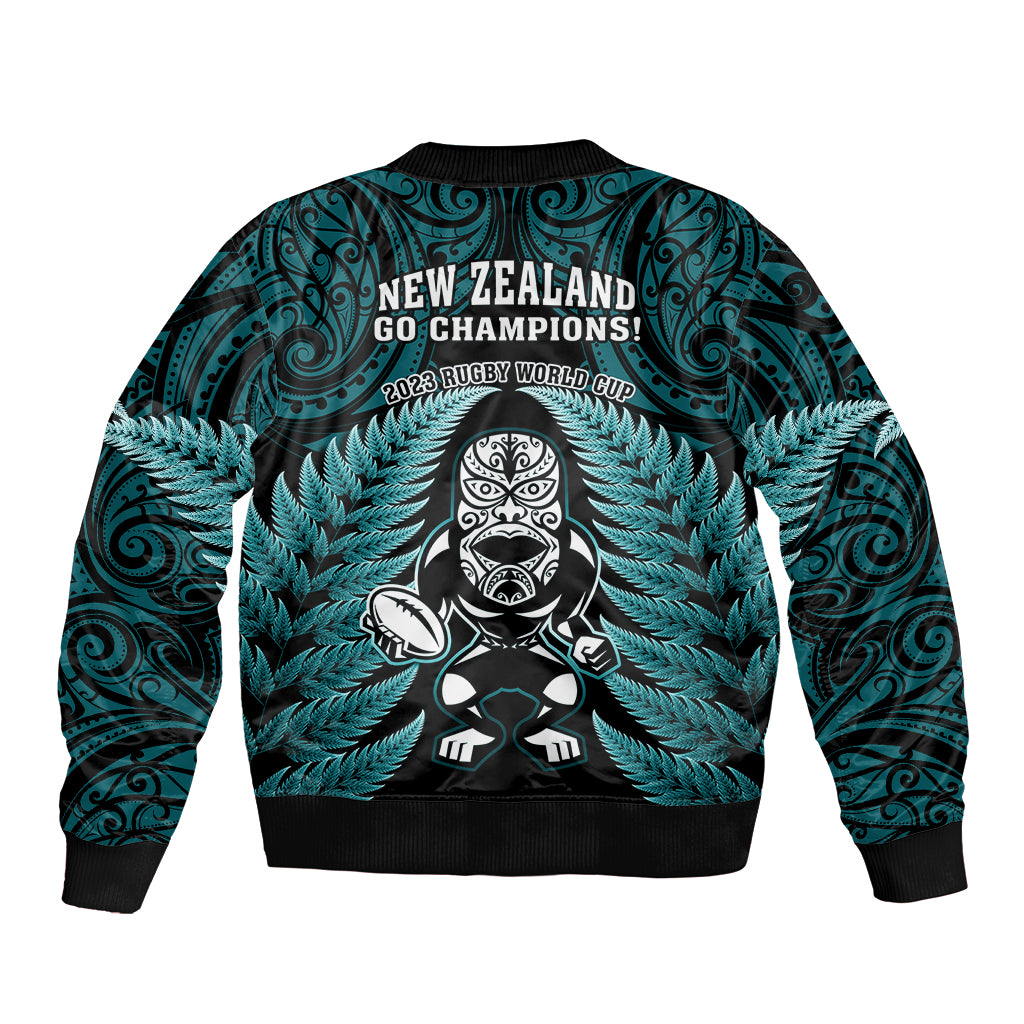 New Zealand Aotearoa Rugby Bomber Jacket NZ Tiki With Maori Fern World Cup Turquoise Version LT14 - Polynesian Pride