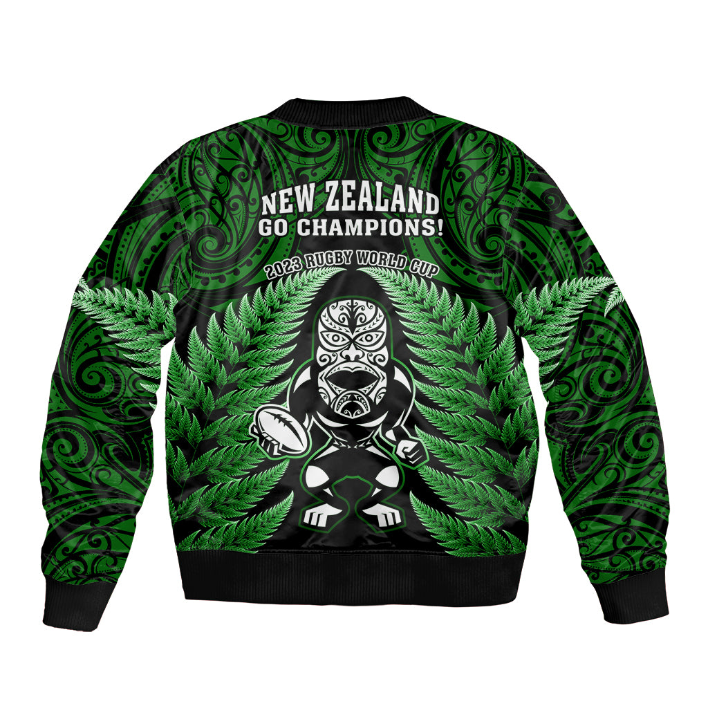 New Zealand Aotearoa Rugby Sleeve Zip Bomber Jacket NZ Tiki With Maori Fern World Cup Green Version LT14 - Polynesian Pride