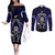 New Zealand Aotearoa Rugby Couples Matching Off The Shoulder Long Sleeve Dress and Long Sleeve Button Shirts NZ Tiki With Maori Fern World Cup Blue Version LT14 Blue - Polynesian Pride