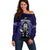 New Zealand Aotearoa Rugby Off Shoulder Sweater NZ Tiki With Maori Fern World Cup Blue Version LT14 Women Blue - Polynesian Pride