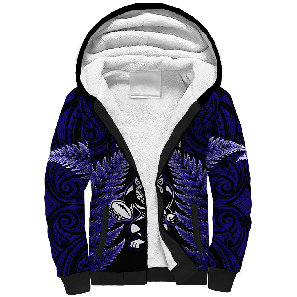 New Zealand Aotearoa Rugby Sherpa Hoodie NZ Tiki With Maori Fern World Cup Blue Version LT14 Unisex Blue - Polynesian Pride