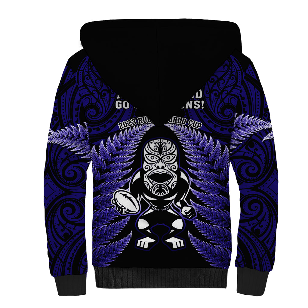 New Zealand Aotearoa Rugby Sherpa Hoodie NZ Tiki With Maori Fern World Cup Blue Version LT14 - Polynesian Pride