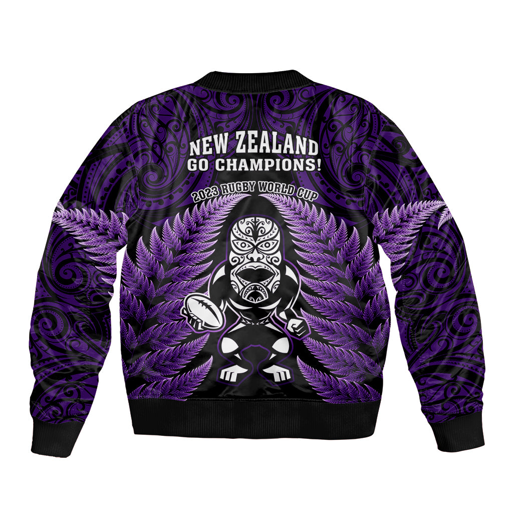New Zealand Aotearoa Rugby Bomber Jacket NZ Tiki With Maori Fern World Cup Purple Version LT14 - Polynesian Pride