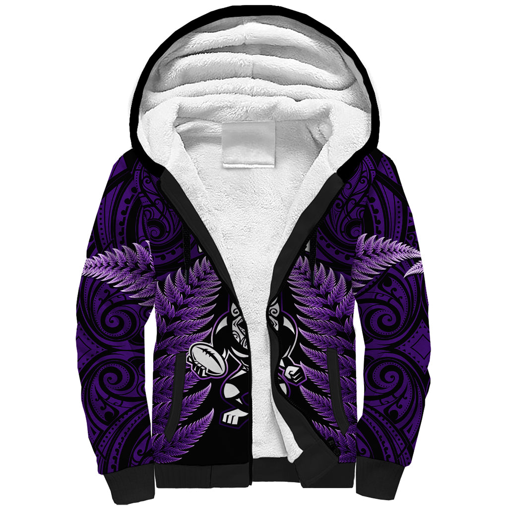 New Zealand Aotearoa Rugby Sherpa Hoodie NZ Tiki With Maori Fern World Cup Purple Version LT14 Unisex Purple - Polynesian Pride