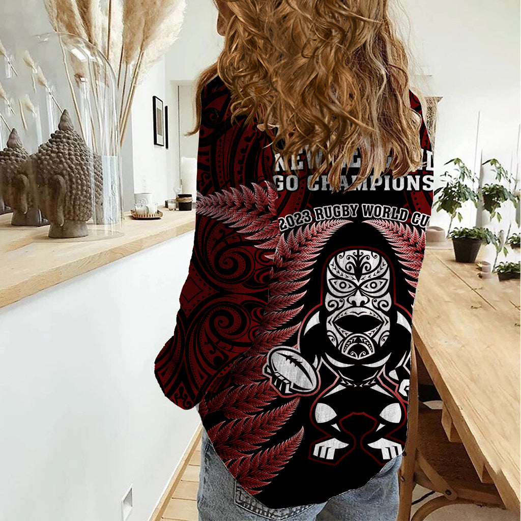 New Zealand Aotearoa Rugby Women Casual Shirt NZ Tiki With Maori Fern World Cup Red Version LT14 - Polynesian Pride