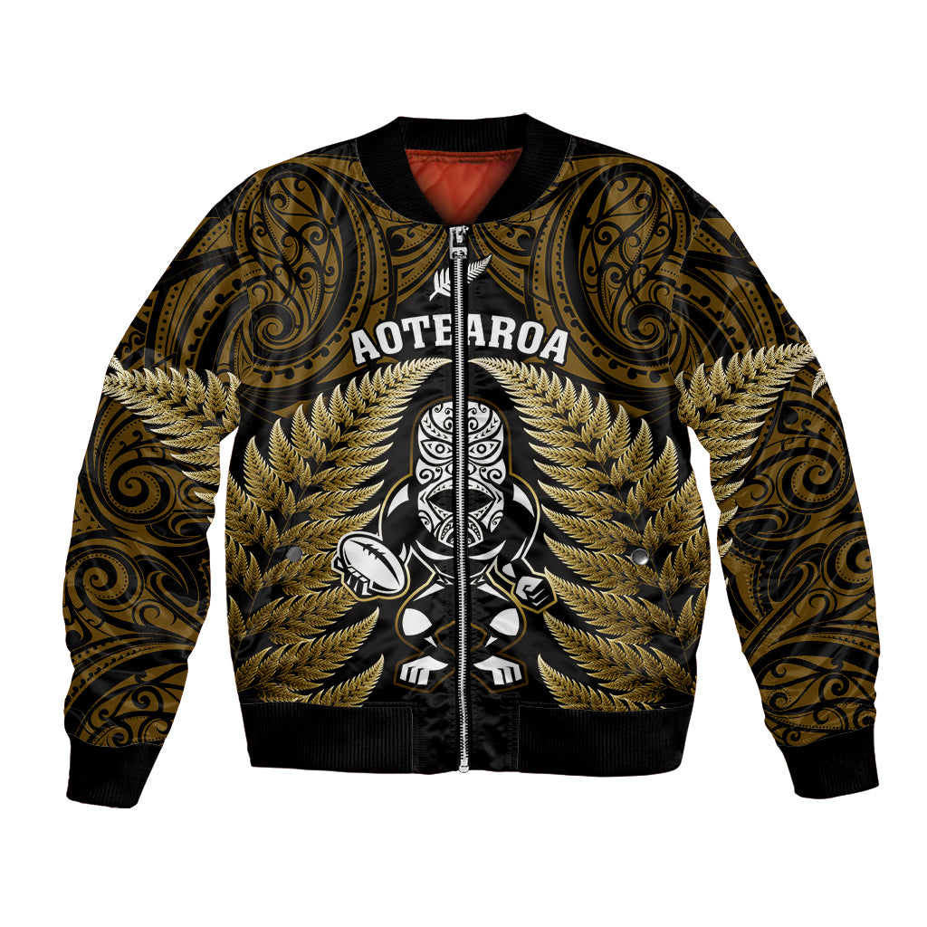 New Zealand Aotearoa Rugby Bomber Jacket NZ Tiki With Maori Fern World Cup Gold Version LT14 Unisex Gold - Polynesian Pride