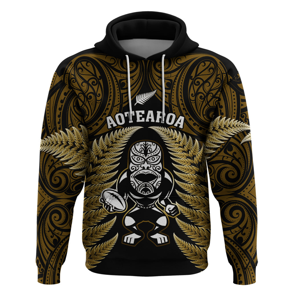 New Zealand Aotearoa Rugby Hoodie NZ Tiki With Maori Fern World Cup Gold Version LT14 Gold - Polynesian Pride