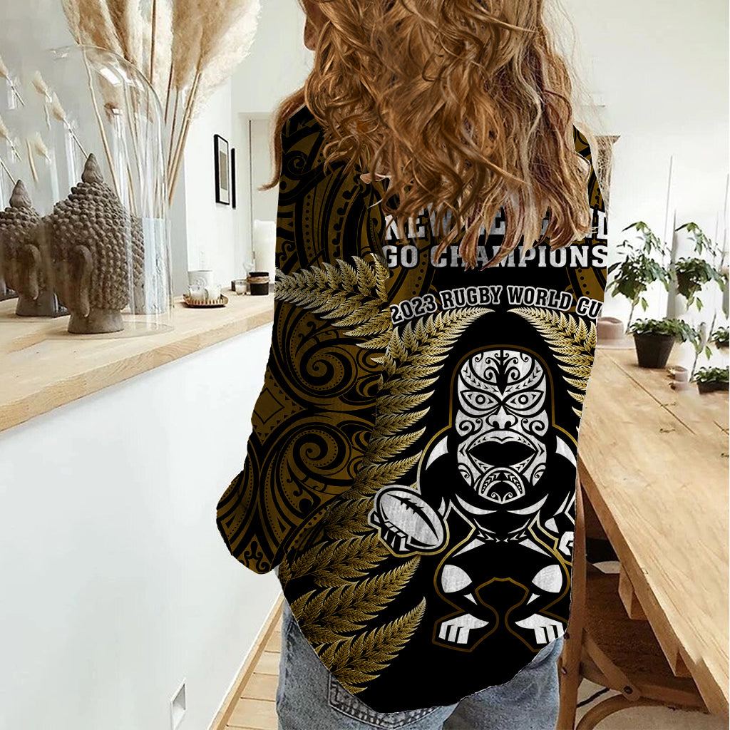 New Zealand Aotearoa Rugby Women Casual Shirt NZ Tiki With Maori Fern World Cup Gold Version LT14 - Polynesian Pride