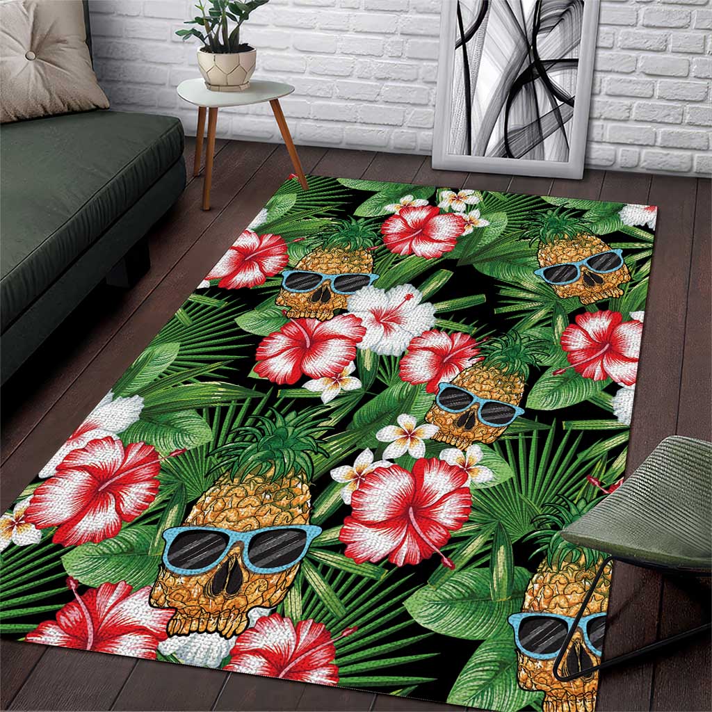 Pineapple Skull Aloha Hawaii Area Rug Summer Vibes Tropical Seamless Pattern - Polynesian Pride