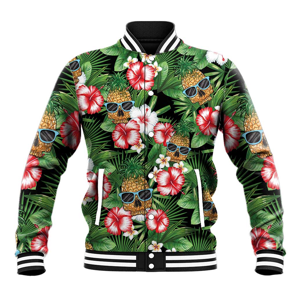 Pineapple Skull Aloha Hawaii Baseball Jacket Summer Vibes Tropical Seamless Pattern - Polynesian Pride