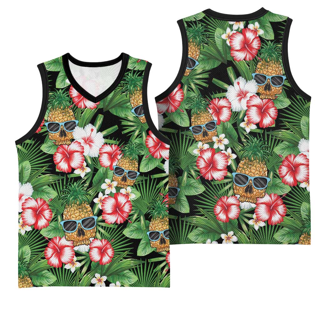 Pineapple Skull Aloha Hawaii Basketball Jersey Summer Vibes Tropical Seamless Pattern - Polynesian Pride