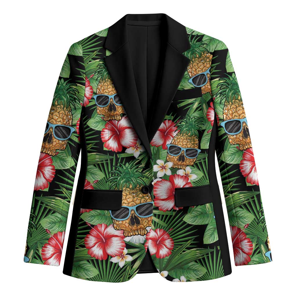 Pineapple Skull Aloha Hawaii Blazer Summer Vibes Tropical Seamless Pattern LT14 Unisex Black - Polynesian Pride