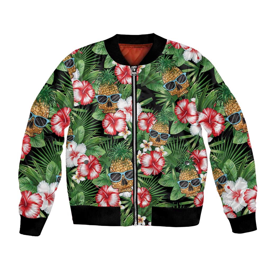 Pineapple Skull Aloha Hawaii Bomber Jacket Summer Vibes Tropical Seamless Pattern - Polynesian Pride
