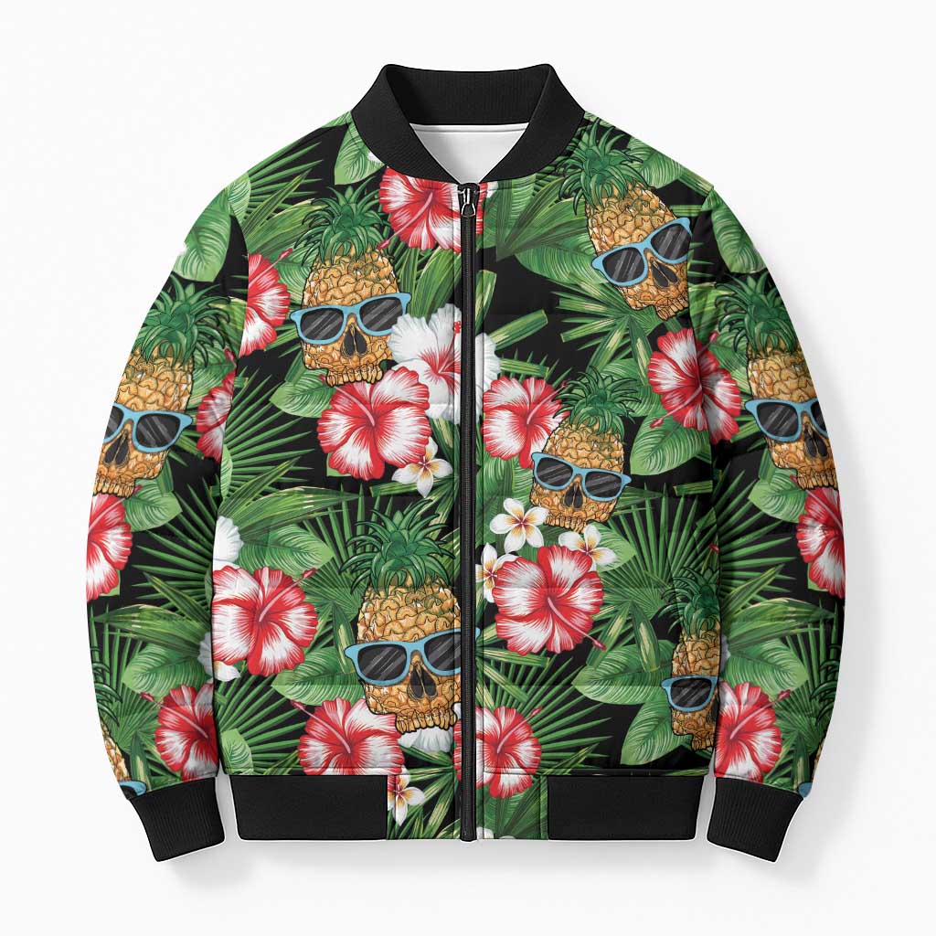 Pineapple Skull Aloha Hawaii Bomber Puffer Jacket Summer Vibes Tropical Seamless Pattern - Polynesian Pride