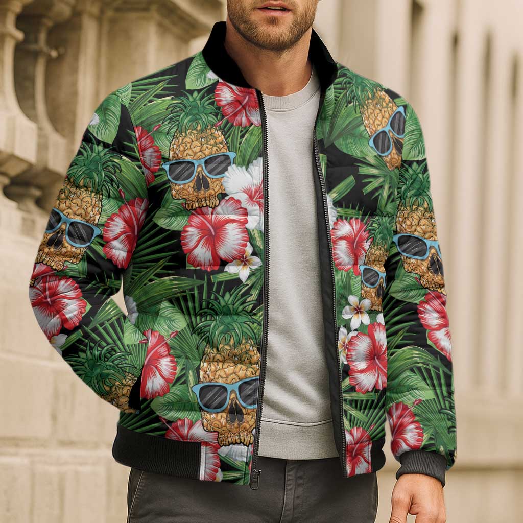 Pineapple Skull Aloha Hawaii Bomber Puffer Jacket Summer Vibes Tropical Seamless Pattern - Polynesian Pride