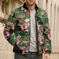 Pineapple Skull Aloha Hawaii Bomber Puffer Jacket Summer Vibes Tropical Seamless Pattern - Polynesian Pride