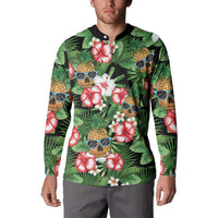 Pineapple Skull Aloha Hawaii Button Sweatshirt Summer Vibes Tropical Seamless Pattern - Polynesian Pride