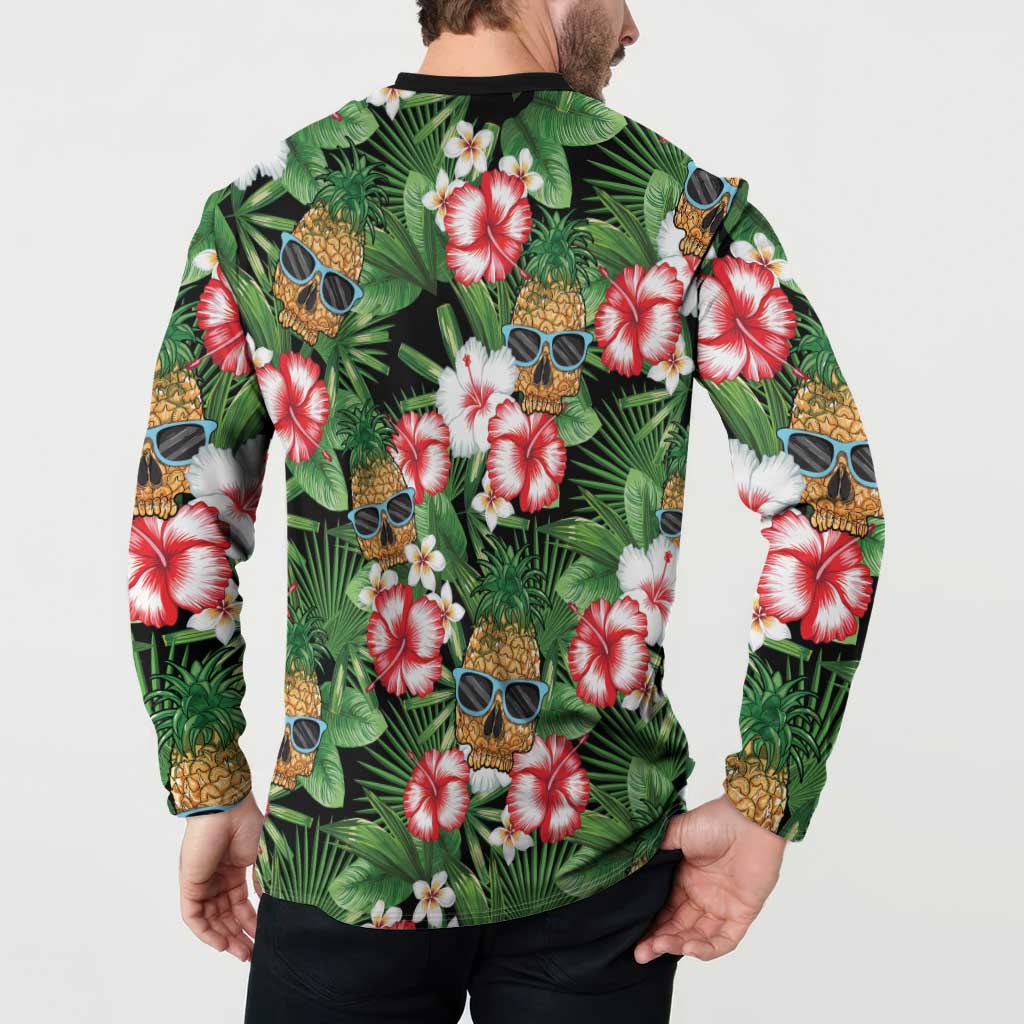 Pineapple Skull Aloha Hawaii Button Sweatshirt Summer Vibes Tropical Seamless Pattern - Polynesian Pride