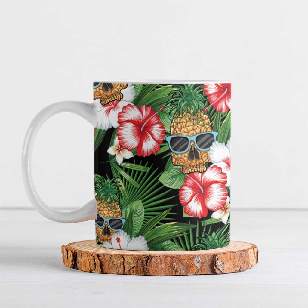 Pineapple Skull Aloha Hawaii Ceramic Mug Summer Vibes Tropical Seamless Pattern - Polynesian Pride
