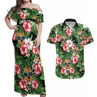 Pineapple Skull Aloha Hawaii Couples Matching Off Shoulder Maxi Dress and Hawaiian Shirt Summer Vibes Tropical Seamless Pattern - Polynesian Pride