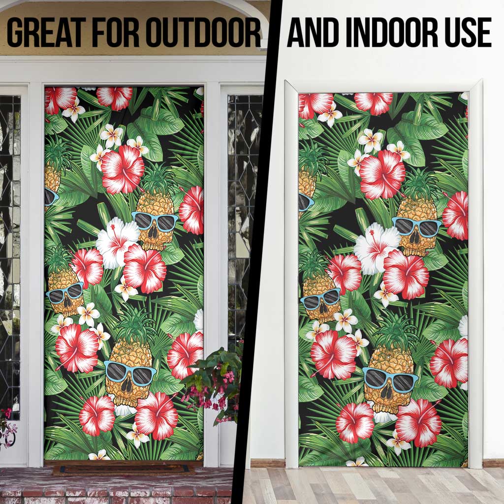 Pineapple Skull Aloha Hawaii Door Cover Summer Vibes Tropical Seamless Pattern - Polynesian Pride