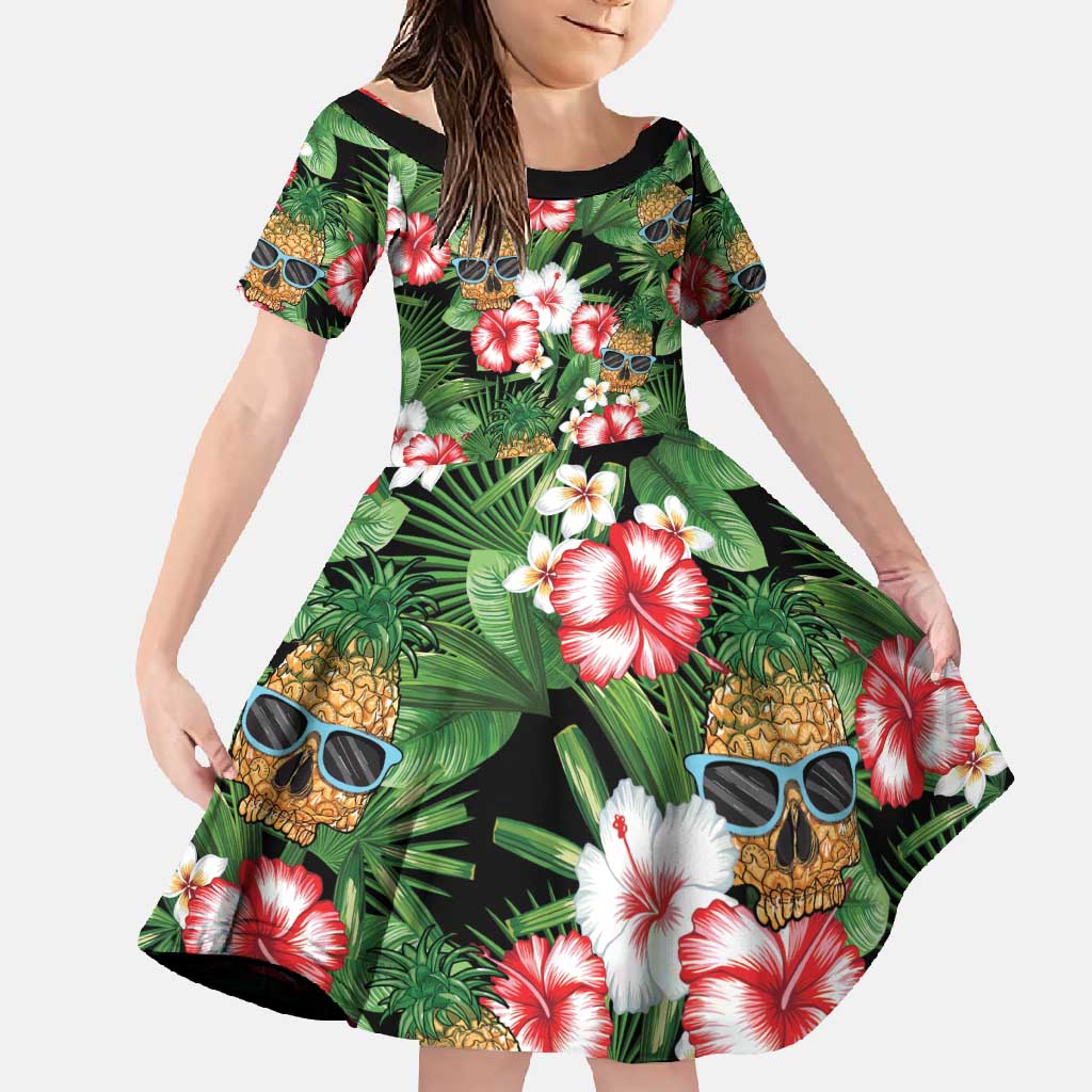 Pineapple Skull Aloha Hawaii Family Matching Off Shoulder Maxi Dress and Hawaiian Shirt Summer Vibes Tropical Seamless Pattern - Polynesian Pride