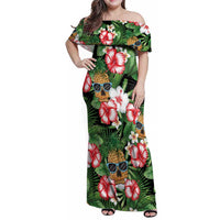 Pineapple Skull Aloha Hawaii Family Matching Off Shoulder Maxi Dress and Hawaiian Shirt Summer Vibes Tropical Seamless Pattern - Polynesian Pride
