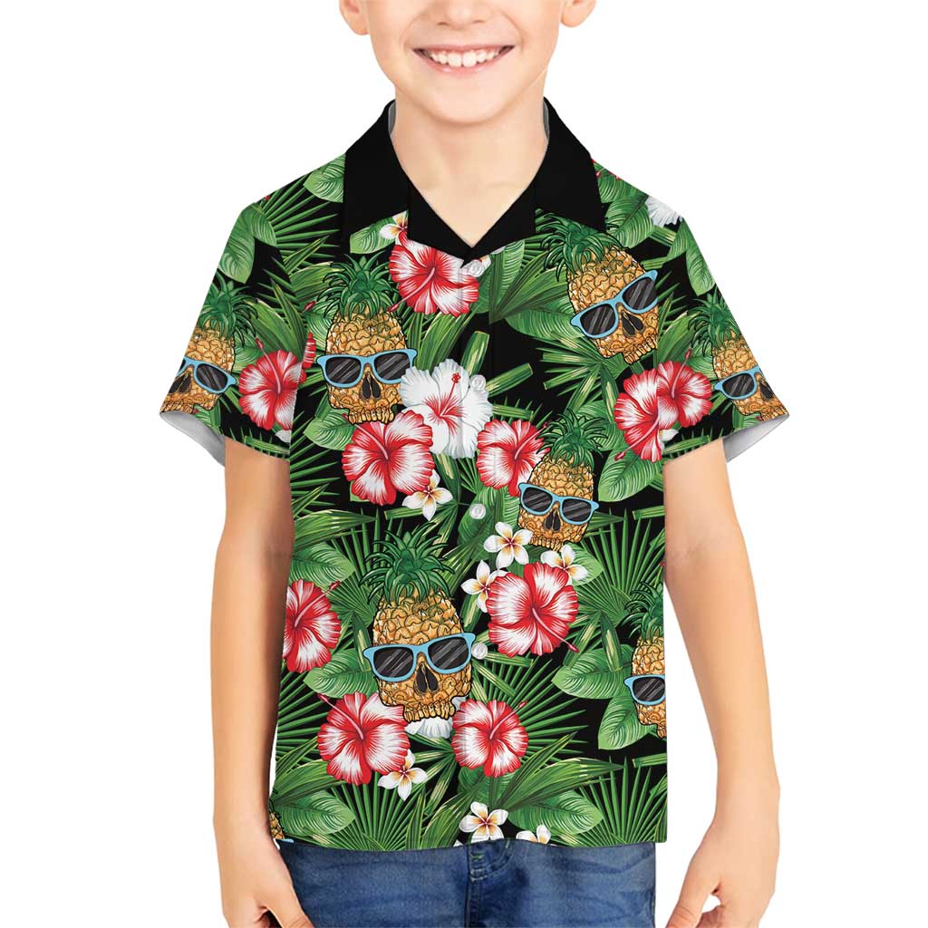 Pineapple Skull Aloha Hawaii Family Matching Off Shoulder Short Dress and Hawaiian Shirt Summer Vibes Tropical Seamless Pattern - Polynesian Pride