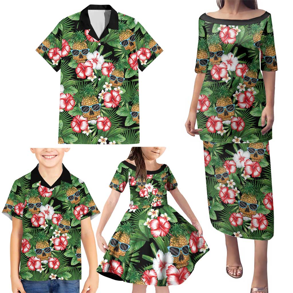 Pineapple Skull Aloha Hawaii Family Matching Puletasi and Hawaiian Shirt Summer Vibes Tropical Seamless Pattern - Polynesian Pride