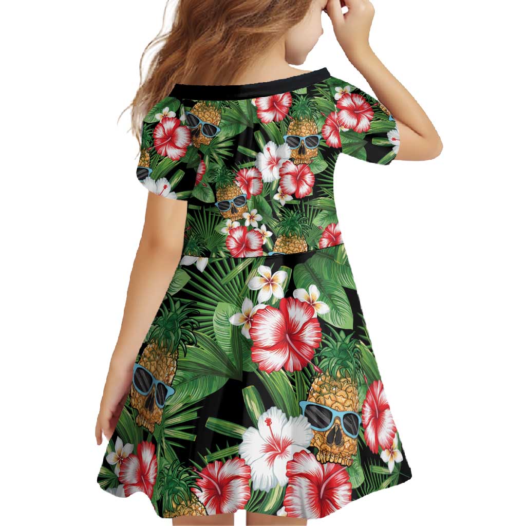 Pineapple Skull Aloha Hawaii Family Matching Short Sleeve Bodycon Dress and Hawaiian Shirt Summer Vibes Tropical Seamless Pattern - Polynesian Pride