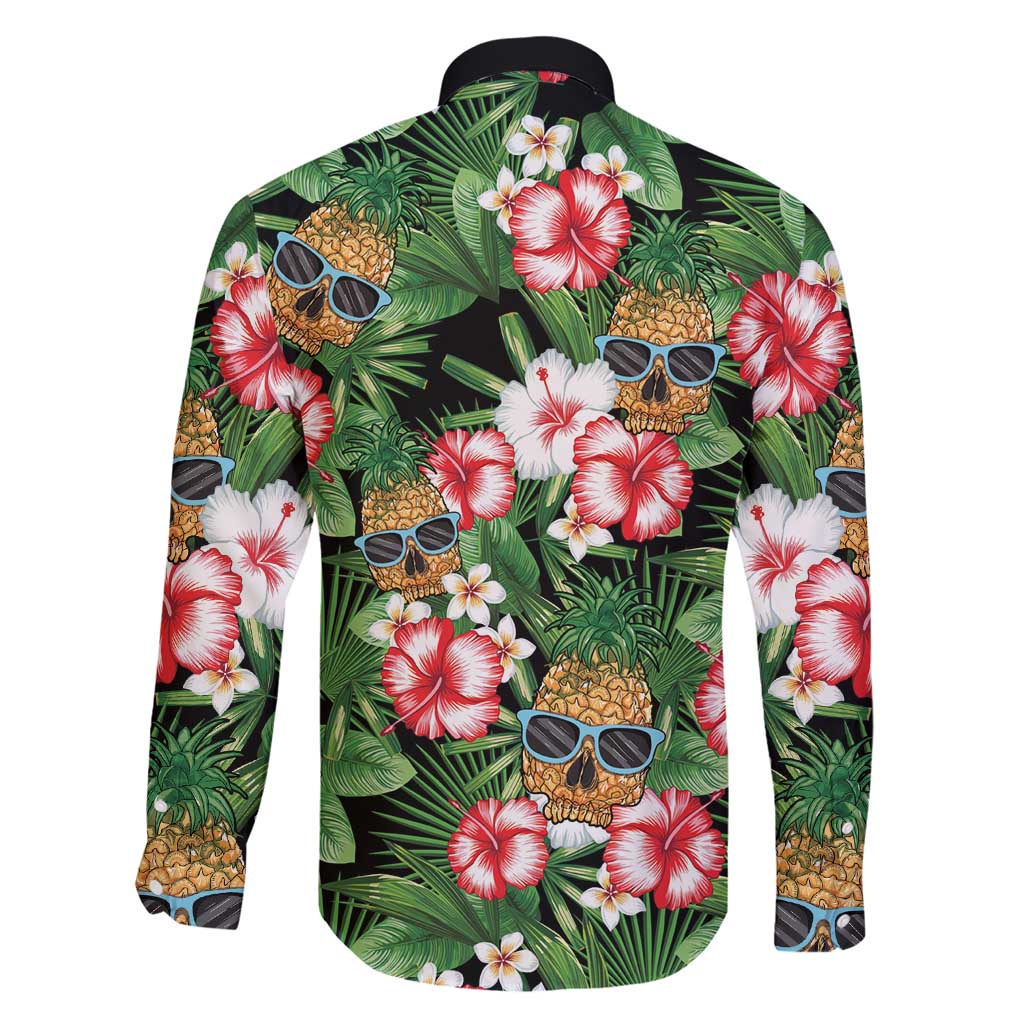 Pineapple Skull Aloha Hawaii Family Matching Short Sleeve Bodycon Dress and Hawaiian Shirt Summer Vibes Tropical Seamless Pattern - Polynesian Pride