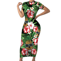 Pineapple Skull Aloha Hawaii Family Matching Short Sleeve Bodycon Dress and Hawaiian Shirt Summer Vibes Tropical Seamless Pattern - Polynesian Pride