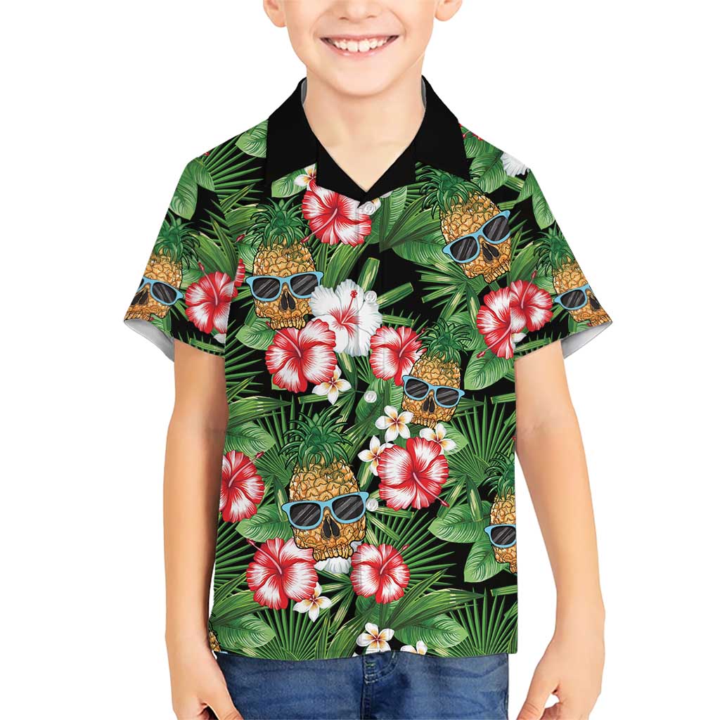 Pineapple Skull Aloha Hawaii Family Matching Short Sleeve Bodycon Dress and Hawaiian Shirt Summer Vibes Tropical Seamless Pattern - Polynesian Pride