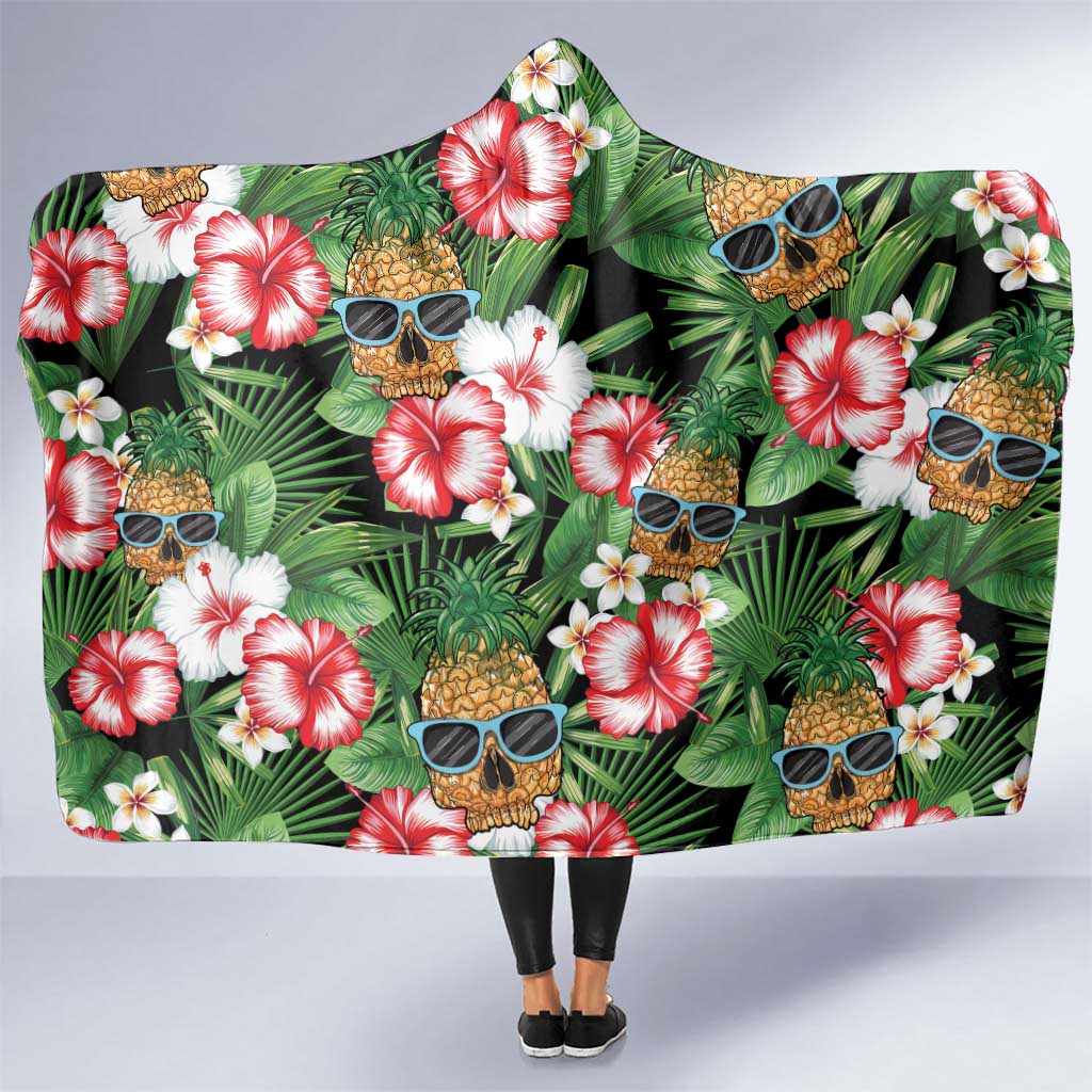 Pineapple Skull Aloha Hawaii Hooded Blanket Summer Vibes Tropical Seamless Pattern - Polynesian Pride
