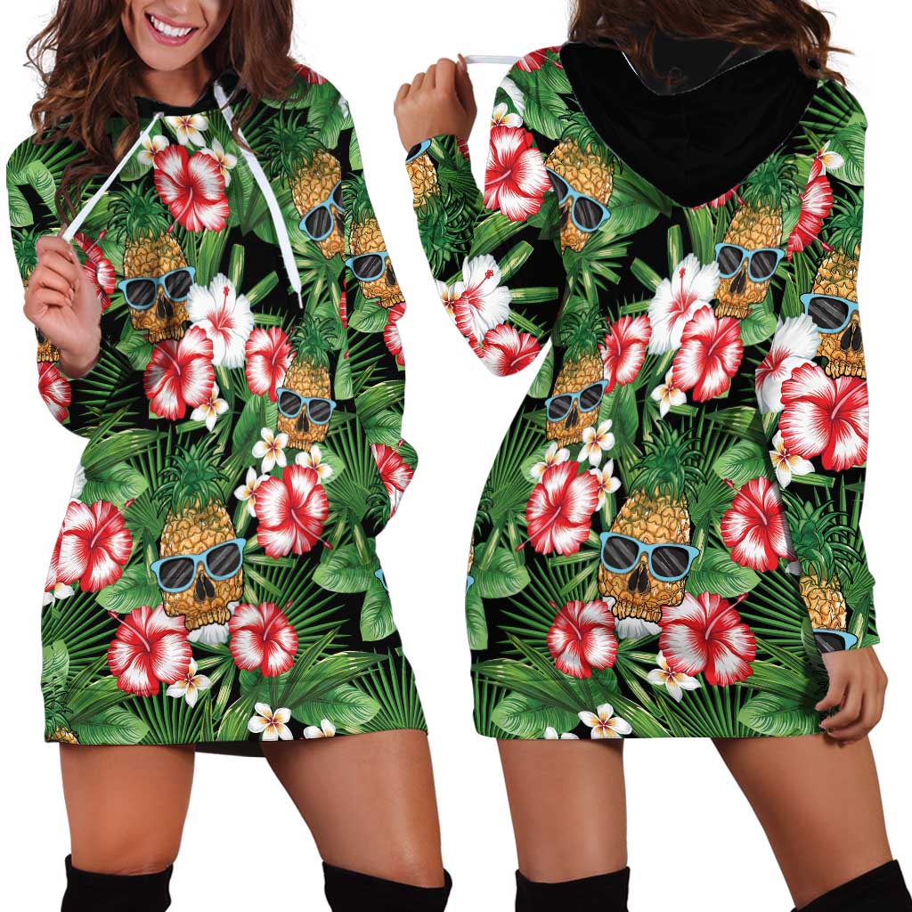 Pineapple Skull Aloha Hawaii Hoodie Dress Summer Vibes Tropical Seamless Pattern - Polynesian Pride