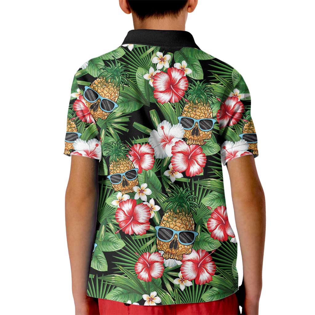 Pineapple Skull Aloha Hawaii Kid Polo Shirt Summer Vibes Tropical Seamless Pattern - Polynesian Pride