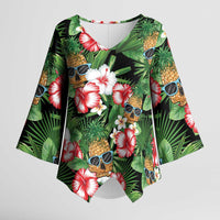 Pineapple Skull Aloha Hawaii Kimono Sleeve Blouse Summer Vibes Tropical Seamless Pattern - Polynesian Pride