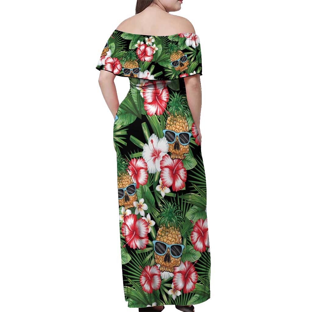 Pineapple Skull Aloha Hawaii Off Shoulder Maxi Dress Summer Vibes Tropical Seamless Pattern - Polynesian Pride