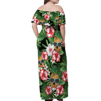 Pineapple Skull Aloha Hawaii Off Shoulder Maxi Dress Summer Vibes Tropical Seamless Pattern - Polynesian Pride