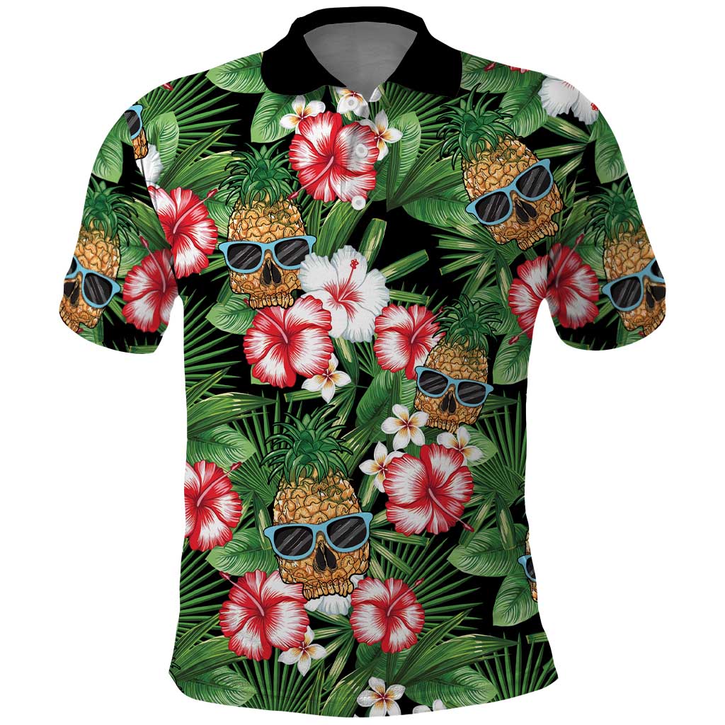Pineapple Skull Aloha Hawaii Polo Shirt Summer Vibes Tropical Seamless Pattern - Polynesian Pride