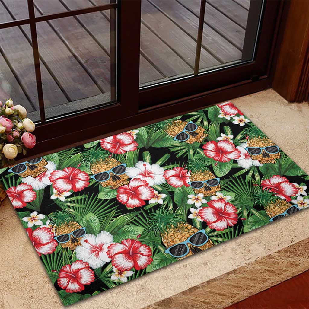 Pineapple Skull Aloha Hawaii Rubber Doormat Summer Vibes Tropical Seamless Pattern - Polynesian Pride