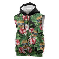 Pineapple Skull Aloha Hawaii Sleeveless Zip Hoodie Summer Vibes Tropical Seamless Pattern - Polynesian Pride