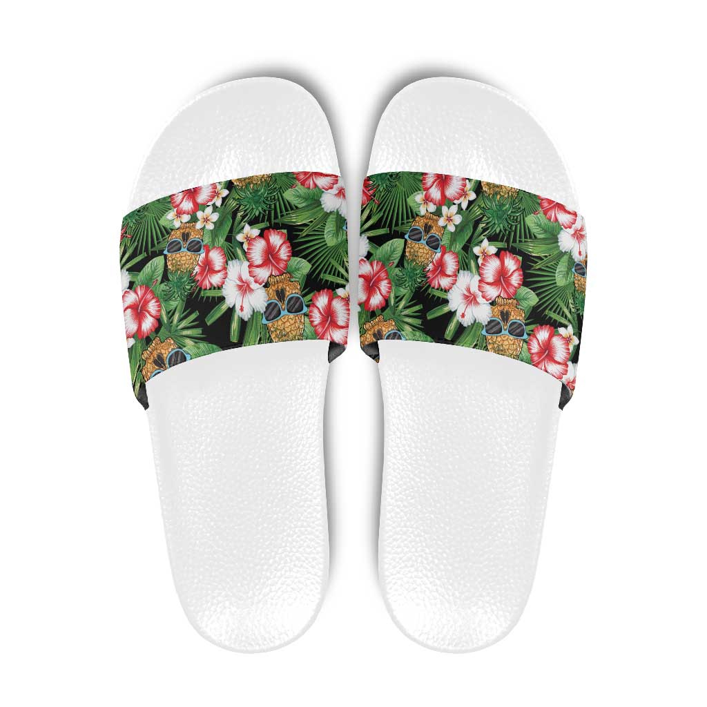 Pineapple Skull Aloha Hawaii Slide Sandals Summer Vibes Tropical Seamless Pattern LT14 Black - Polynesian Pride