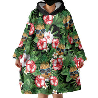 Pineapple Skull Aloha Hawaii Wearable Blanket Hoodie Summer Vibes Tropical Seamless Pattern - Polynesian Pride