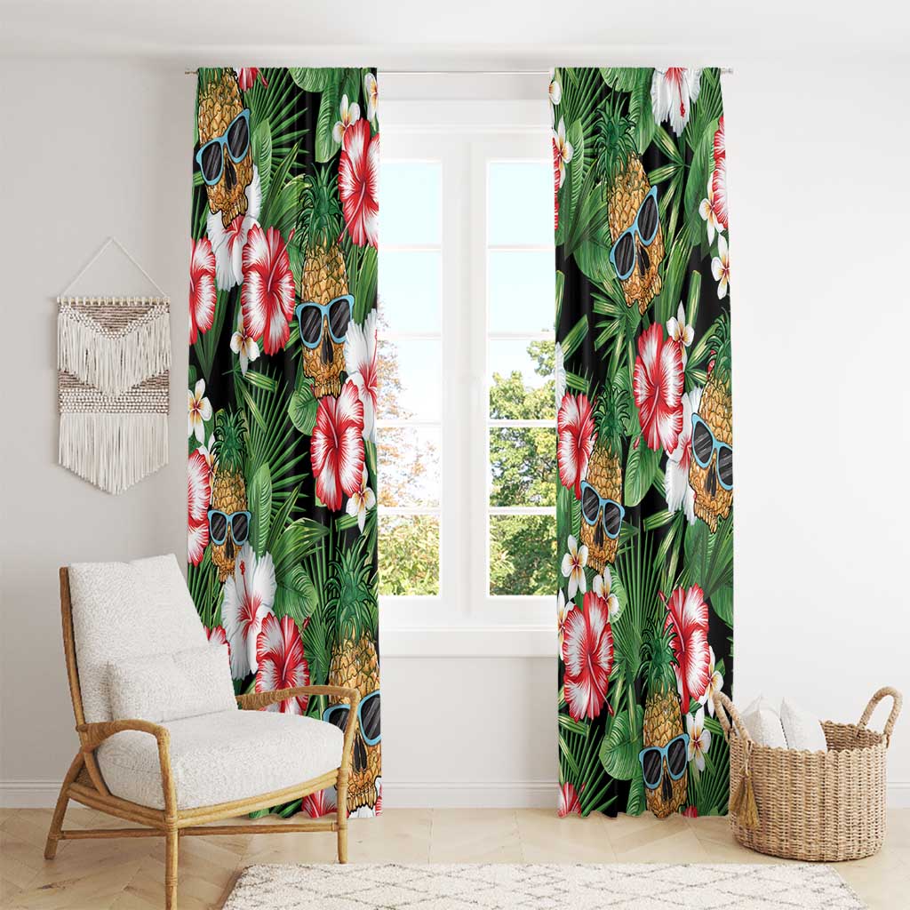 Pineapple Skull Aloha Hawaii Window Curtain Summer Vibes Tropical Seamless Pattern - Polynesian Pride