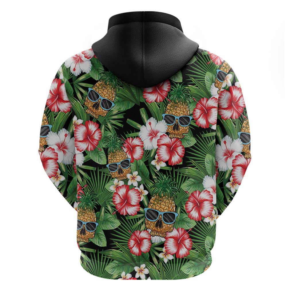Pineapple Skull Aloha Hawaii Zip Hoodie Summer Vibes Tropical Seamless Pattern - Polynesian Pride