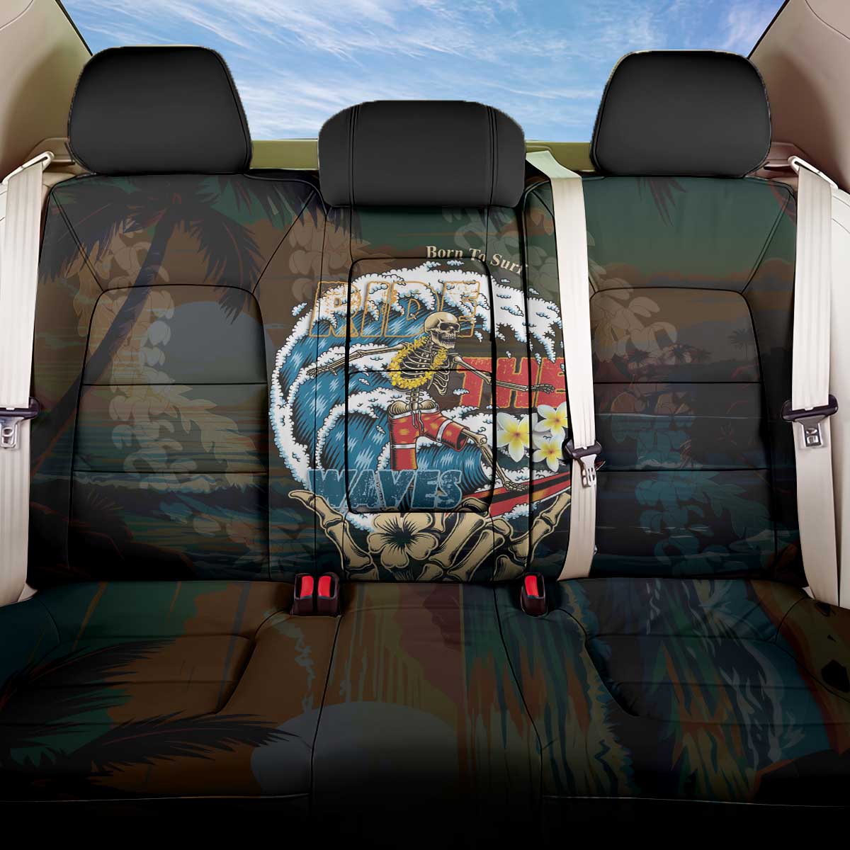 Aloha Hawaii Surfing Skull Back Car Seat Cover Shaka Skeleton Ride The Waves - Polynesian Pride