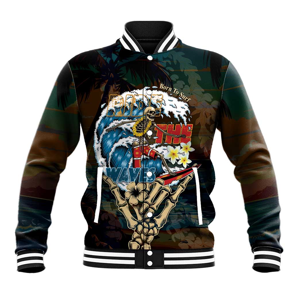 Aloha Hawaii Surfing Skull Baseball Jacket Shaka Skeleton Ride The Waves - Polynesian Pride