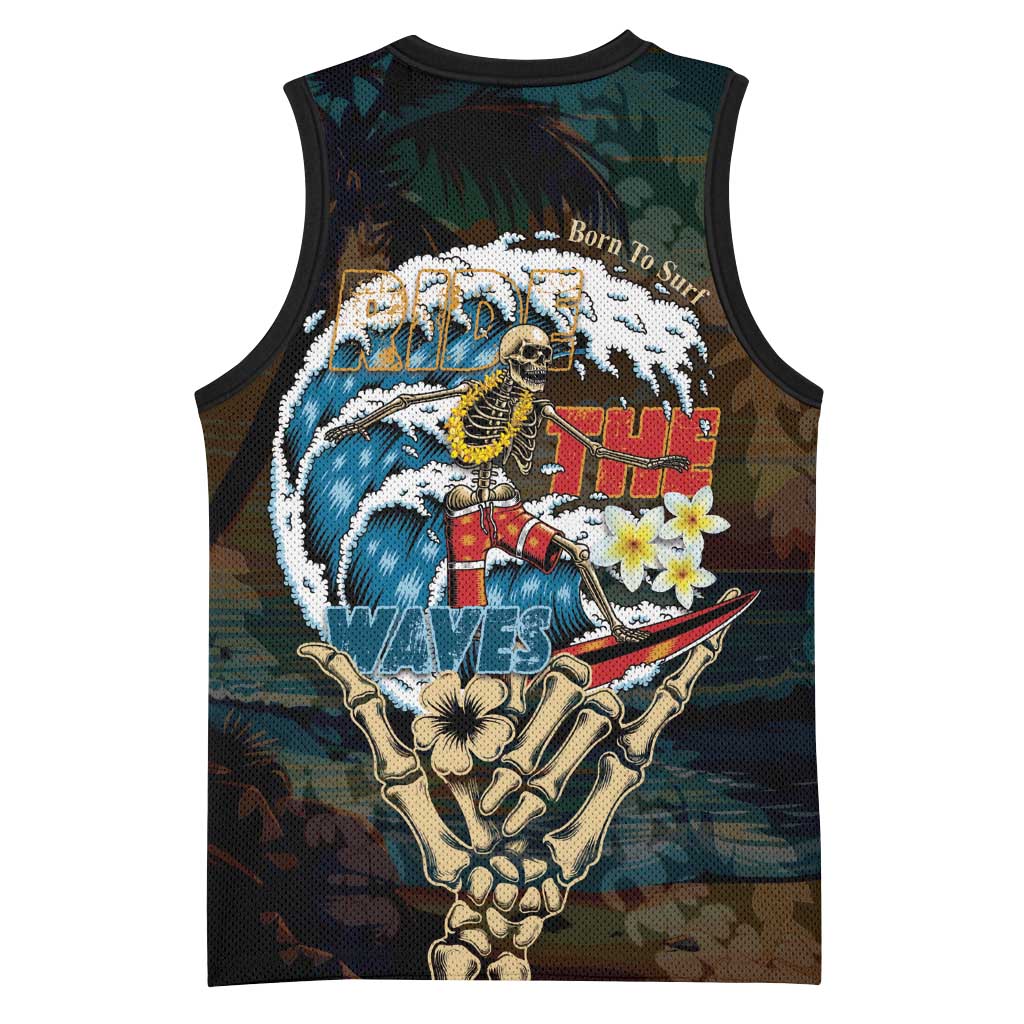 Aloha Hawaii Surfing Skull Basketball Jersey Shaka Skeleton Ride The Waves - Polynesian Pride