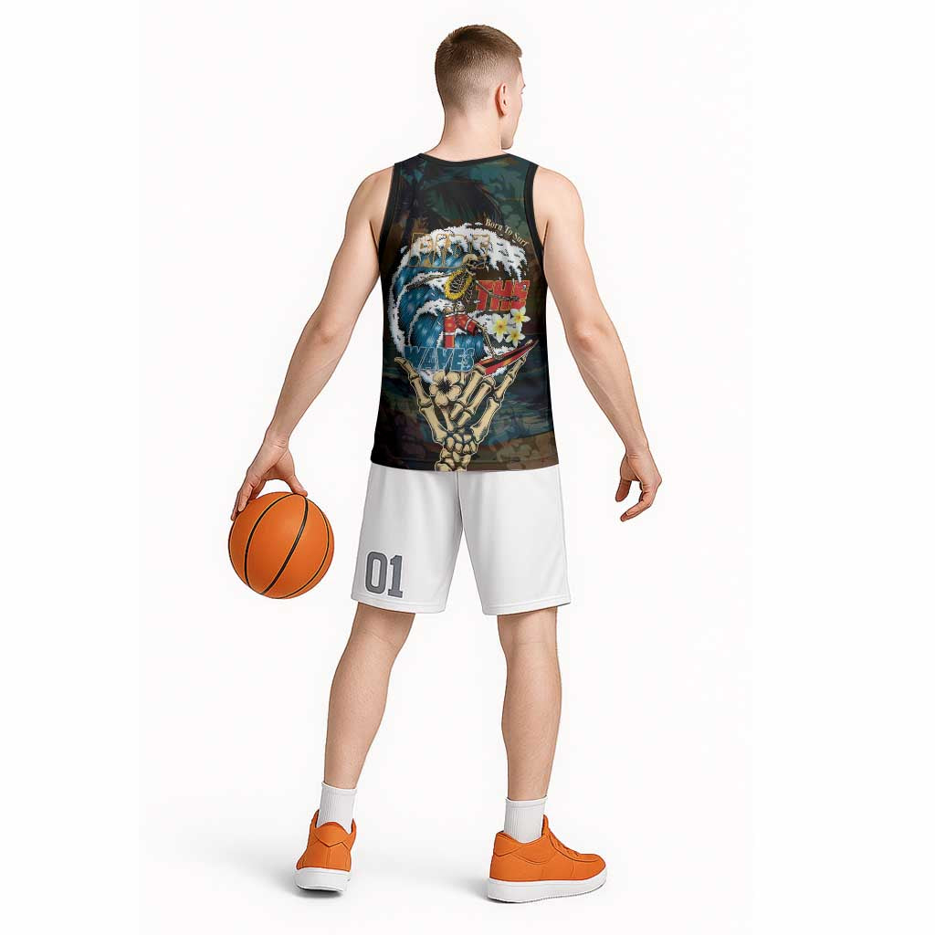 Aloha Hawaii Surfing Skull Basketball Jersey Shaka Skeleton Ride The Waves - Polynesian Pride